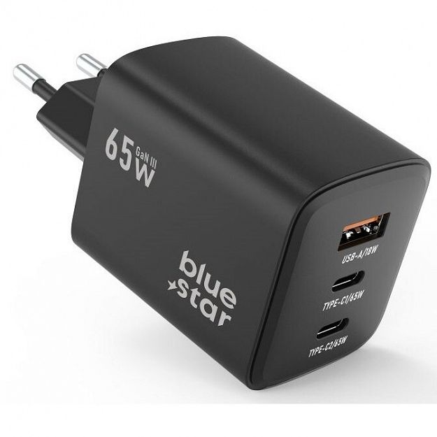 Ładowarka sieciowa Blue Star 4A QC4.0 65W GaN 2x USB-C 1x USB-A czarna