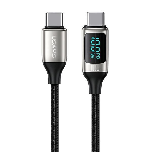 Kabel pleciony USAMS USB-C/USB-C 100W Digital Display US-SJ558 czarny/srebrny 2m