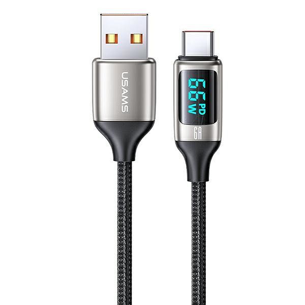 USAMS Kabel pleciony U78 USB-C 1.2m LED 6A Fast Charging srebrny US-SJ544