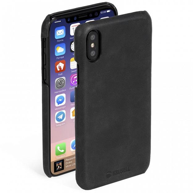 Krusell Sunne Cover Case iPhone X/XS czarny, skóra naturalna