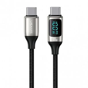 Kabel pleciony USAMS USB-C/USB-C 100W Digital Display US-SJ543 czarny/srebrny