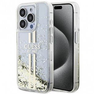 Guess iPhone 15 Pro Liquid Glitter Gold Stripes GUHCP15LLFCSEGT