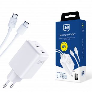 3mk Hyper Charger PD 45W+USB Cable C do C biała