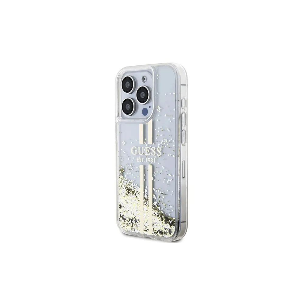 Guess iPhone 15 Pro Liquid Glitter Gold Stripes - obrazek 2