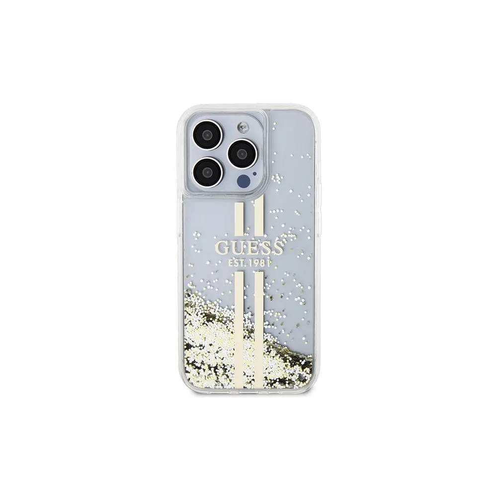 Guess iPhone 15 Pro Liquid Glitter Gold Stripes - obrazek 3