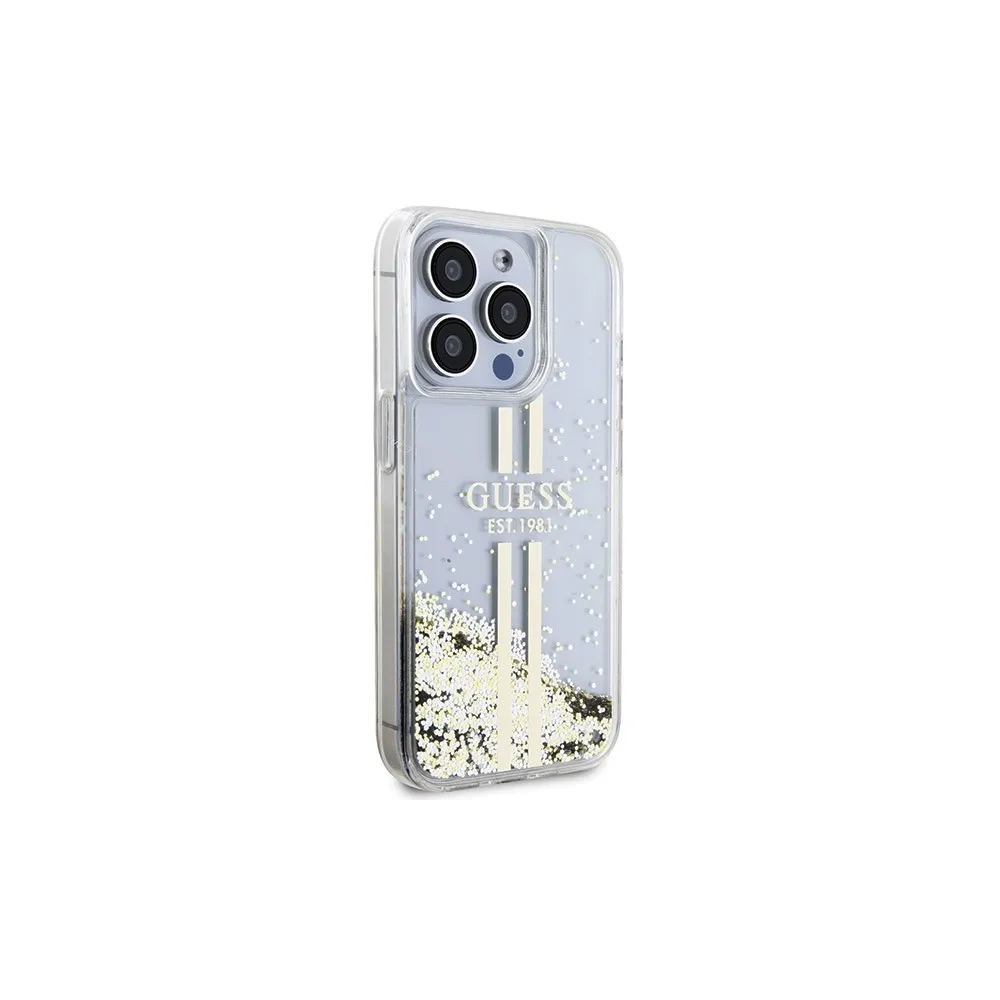 Guess iPhone 15 Pro Liquid Glitter Gold Stripes - obrazek 4