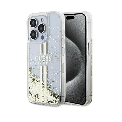 Guess iPhone 15 Pro Liquid Glitter Gold Stripes